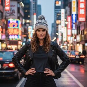 Patterned Knit Pom-Pom Beanie